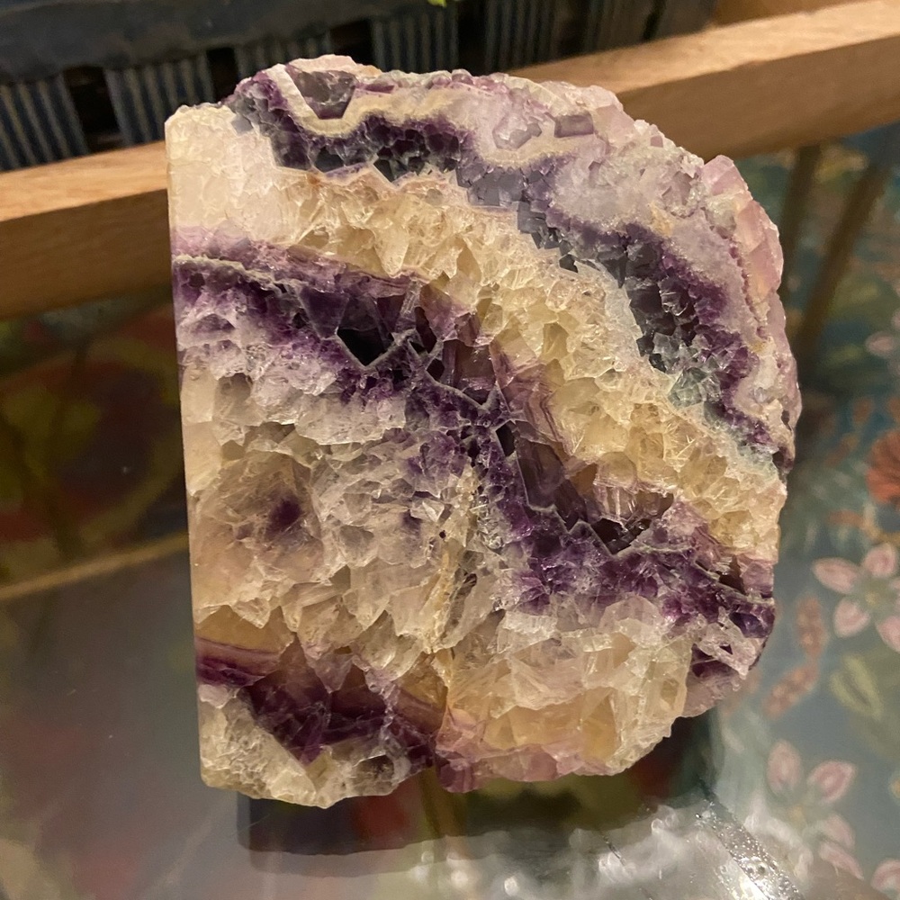 Multi Colored Half Polished Half Rough Fluorite Stone Decor